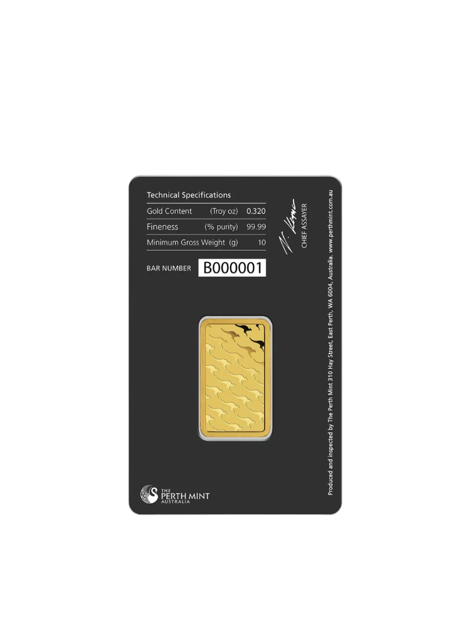 24 Karat reiner Goldbarren, 10 Gramm (Perth Mint), Australien