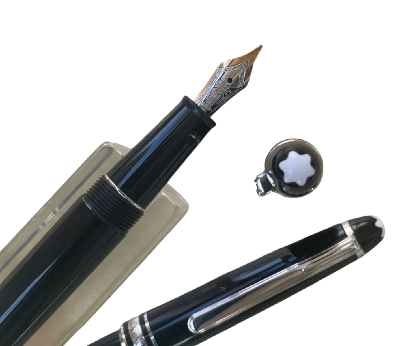 Juego de 2 bolígrafos, pluma estilográfica y bolígrafo 145 Montblanc Meisterstück Glacier Classique