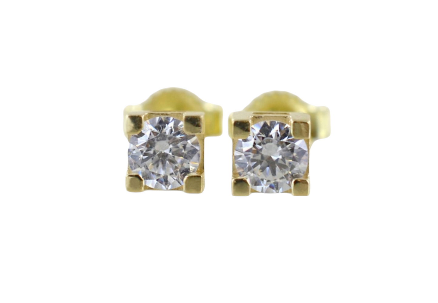orecchini punto luce quadrato in oro giallo 18k e 2 diamante naturali 0,70 ct