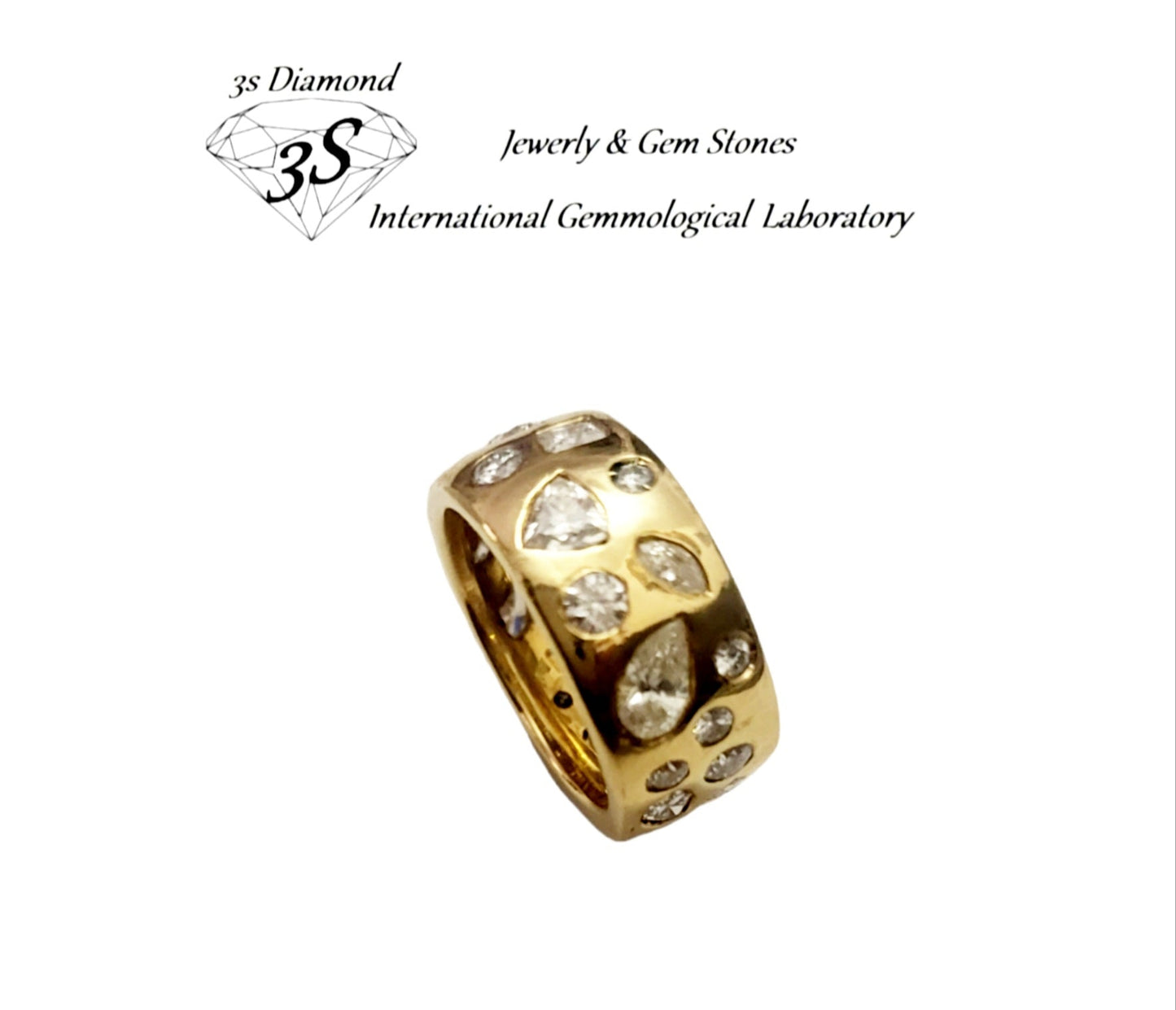 Anillo fantasía oro amarillo 18k con diamantes naturales varios tamaños y formas 4ct