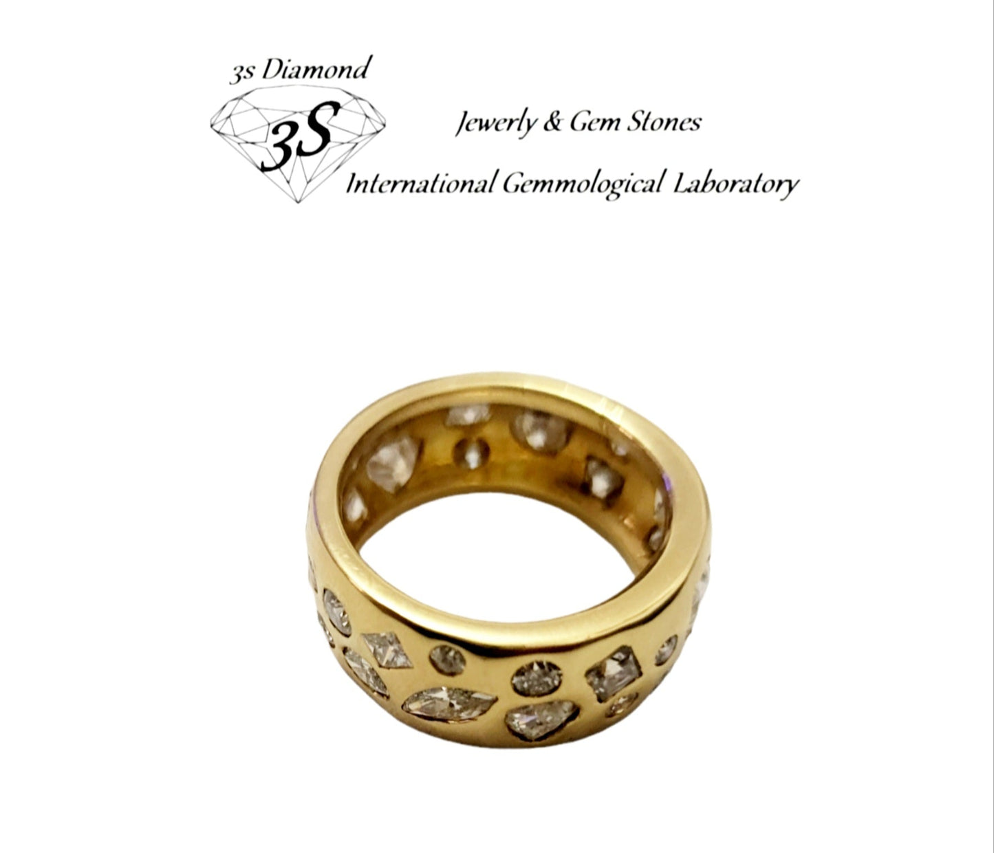 Anillo fantasía oro amarillo 18k con diamantes naturales varios tamaños y formas 4ct