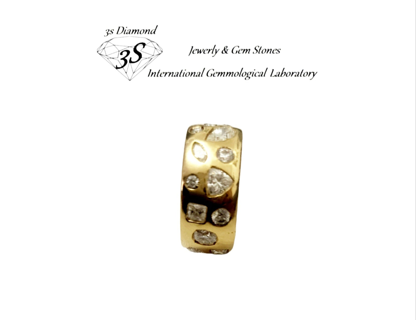 Anillo fantasía oro amarillo 18k con diamantes naturales varios tamaños y formas 4ct