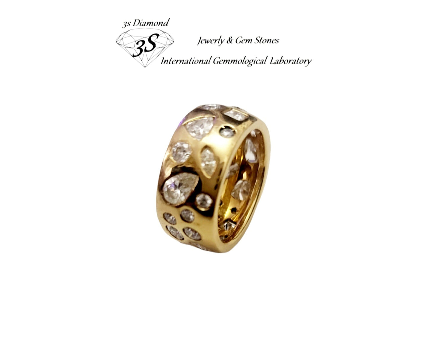 Anillo fantasía oro amarillo 18k con diamantes naturales varios tamaños y formas 4ct