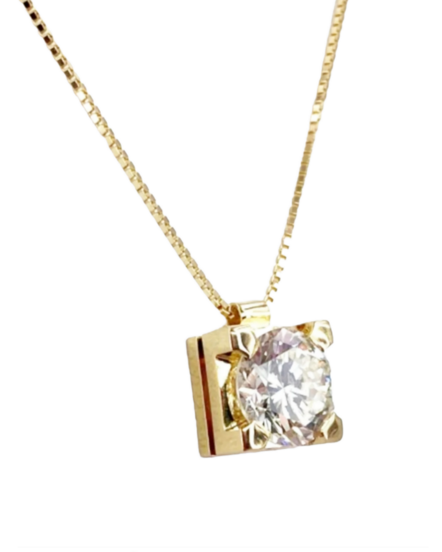 ciondolo punto luce quadrato in oro giallo 18k e diamanti naturale 0,35ct ct