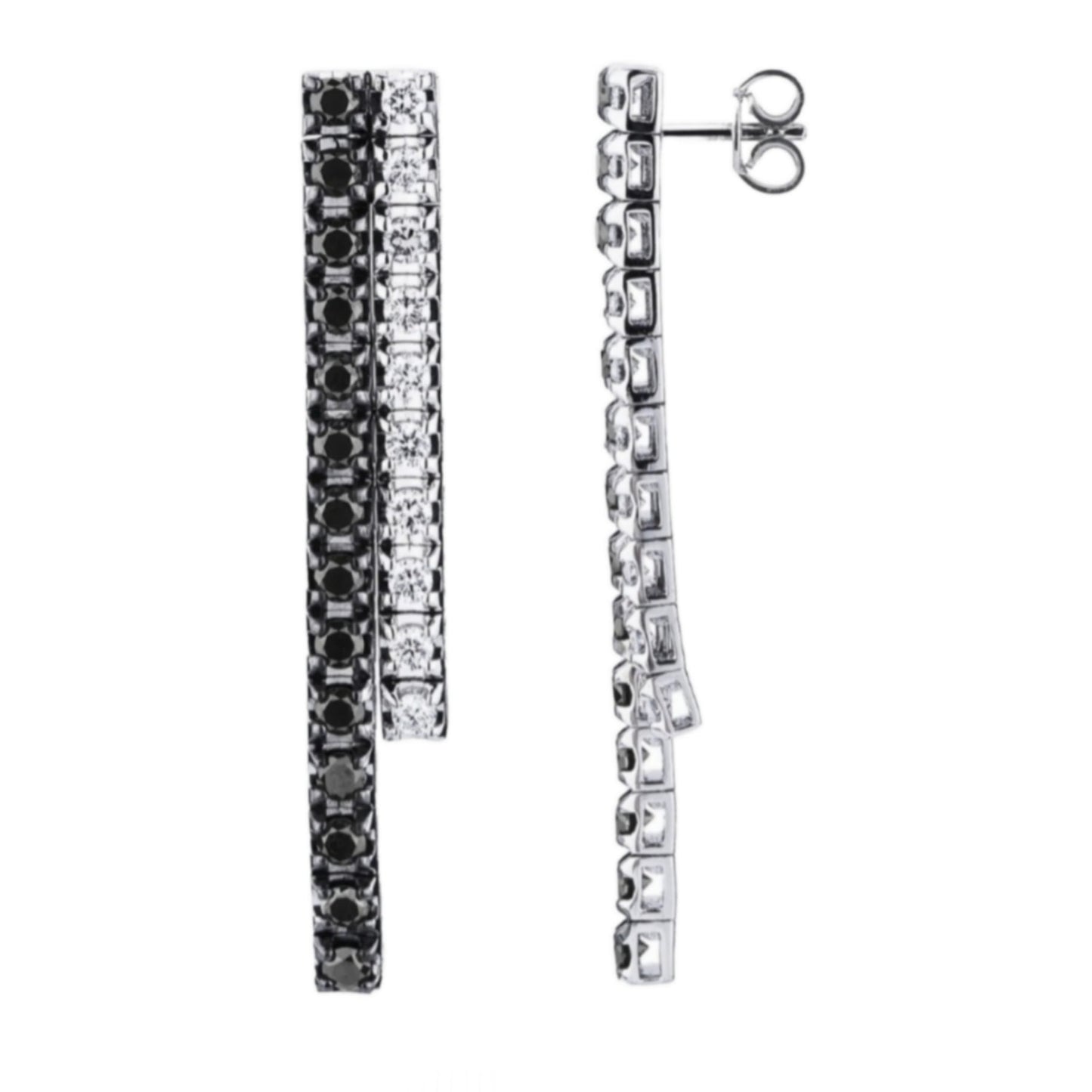 orecchini tennis in oro bianco 18k e 2 fila diamanti naturali neri e bianchi 0,96ct