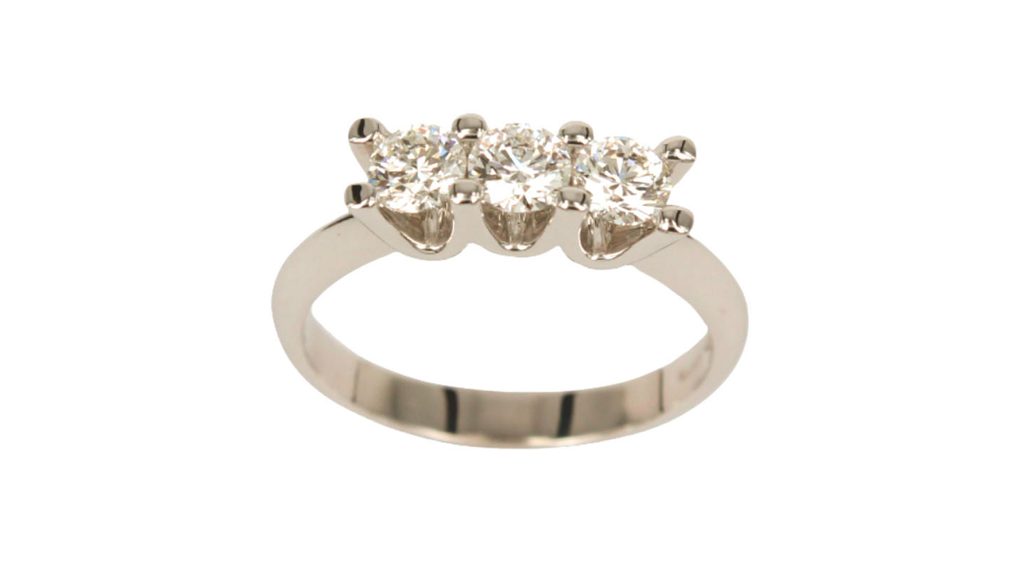 Anillo Trilogy certificado HRD en oro blanco de 18k y 3 diamantes naturales de 0,56 ct