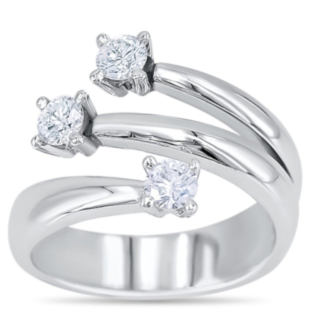 Anillo trilogía, diamantes naturales de 0,45 ct certificados IGI D IF