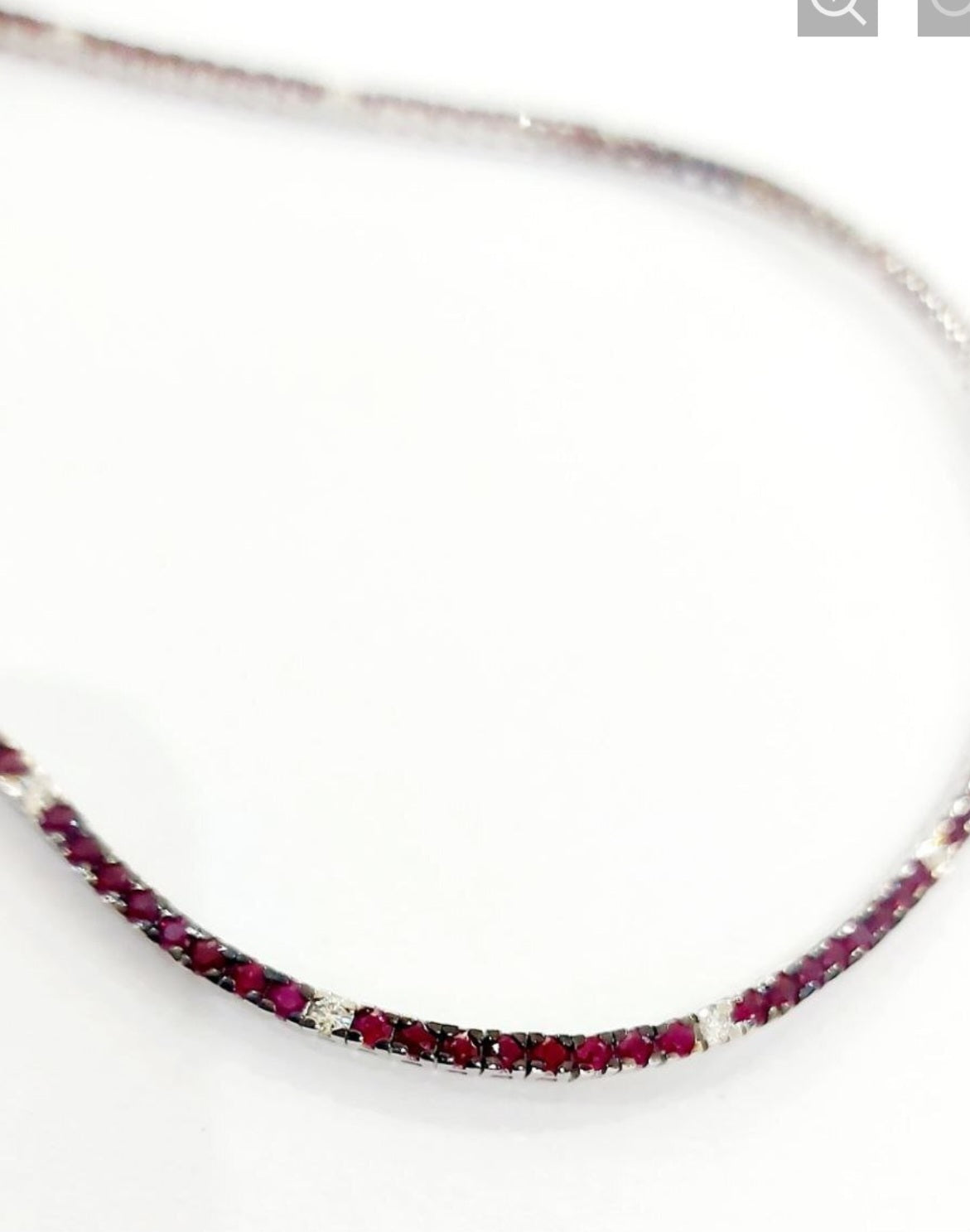Collana tennis in oro bianco con rubino e diamante naturale 7.90 ct