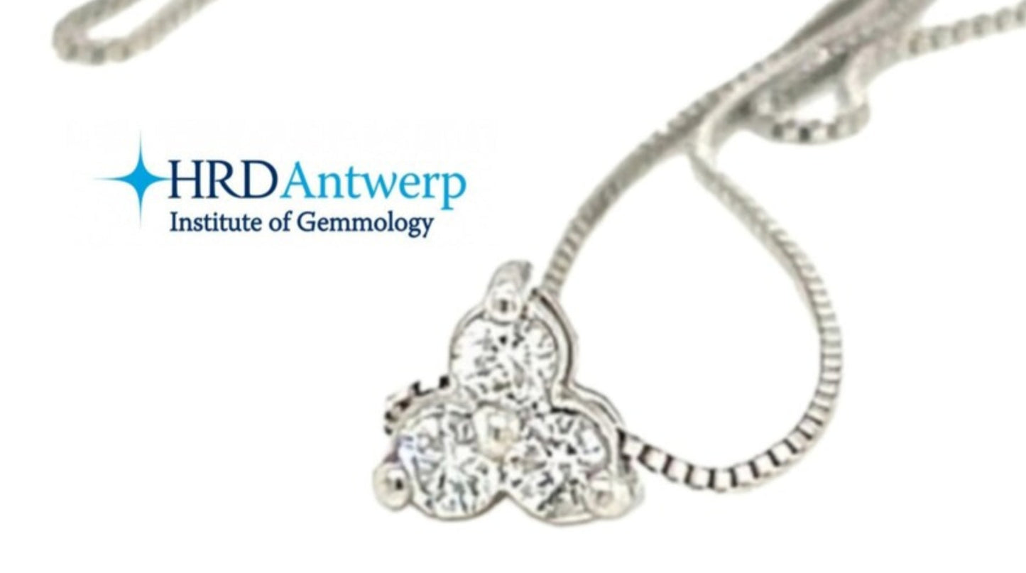 Colgante trilogía certificado HRD en oro blanco y 3 diamantes naturales de 0,43ct