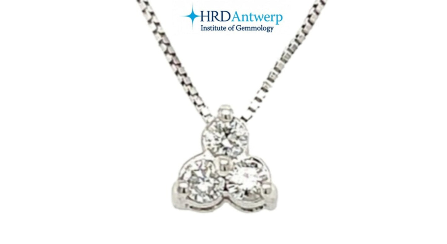 Colgante trilogía certificado HRD en oro blanco y 3 diamantes naturales de 0,43ct