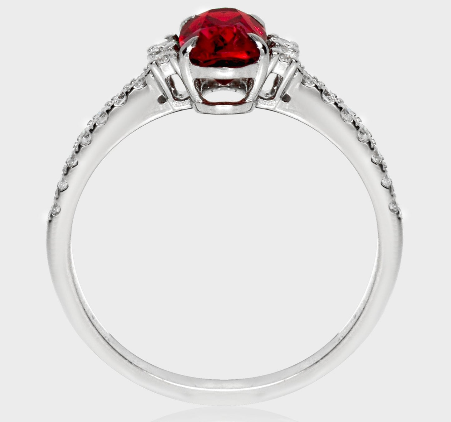 Anello solitario in oro bianco 18k e rubino naturale e brillante 1.35ct