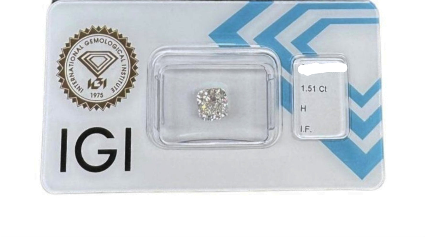 Diamante naturale certificato IGI taglio cuscino 1.51ct