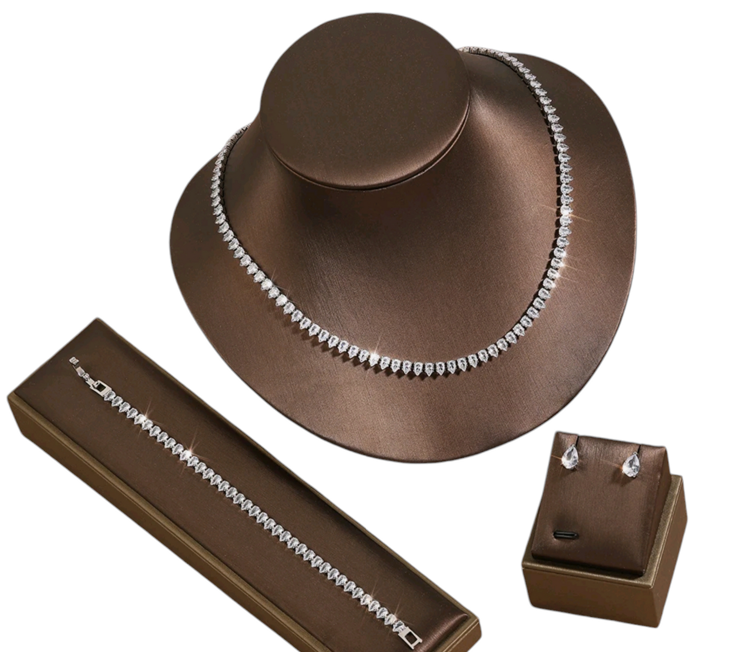 Set completo collana tennis e orecchini e bracciale in oro e diamanti naturali taglio gocce 23.15 ct