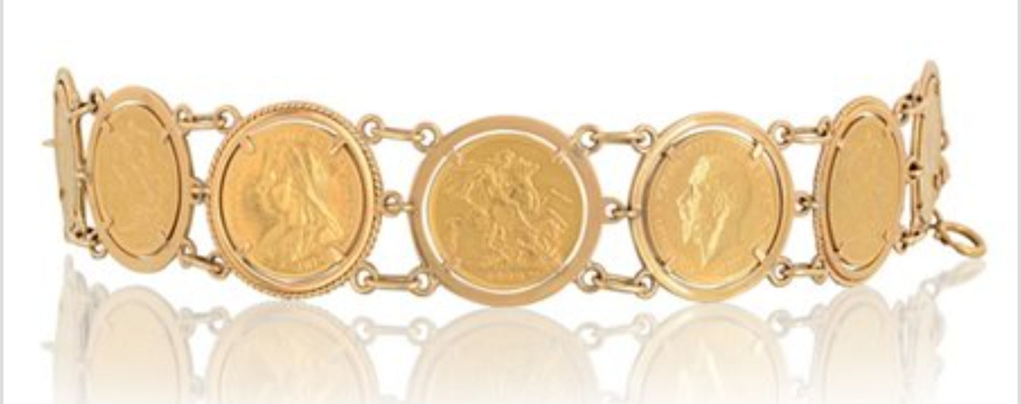 Bracciale in oro giallo con 7 sterline oro 22k