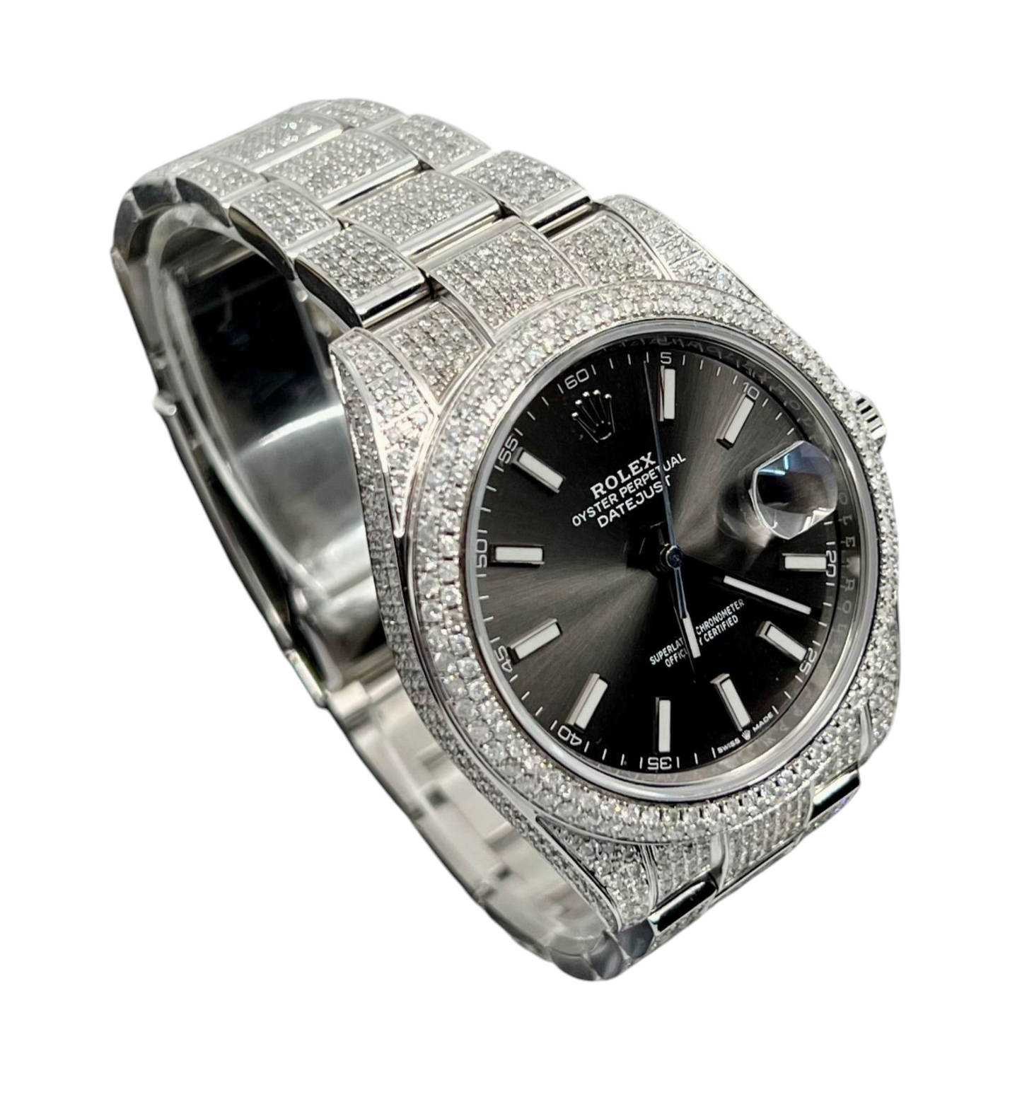 Rolex Datejust 41 - New 2021 - 126300 - Full Iced out - Diamonds - Slate Grey Di