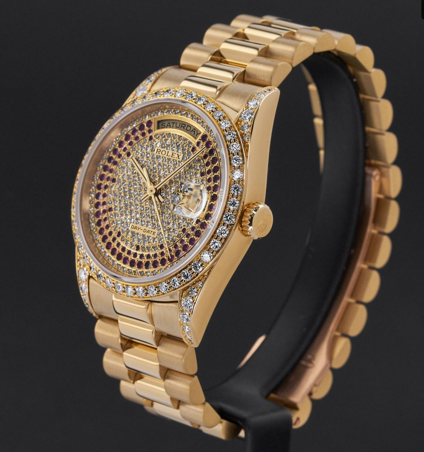 Rolex Day Date, 18388, 36mm, 1990, Yellow gold, Diamond Ruby