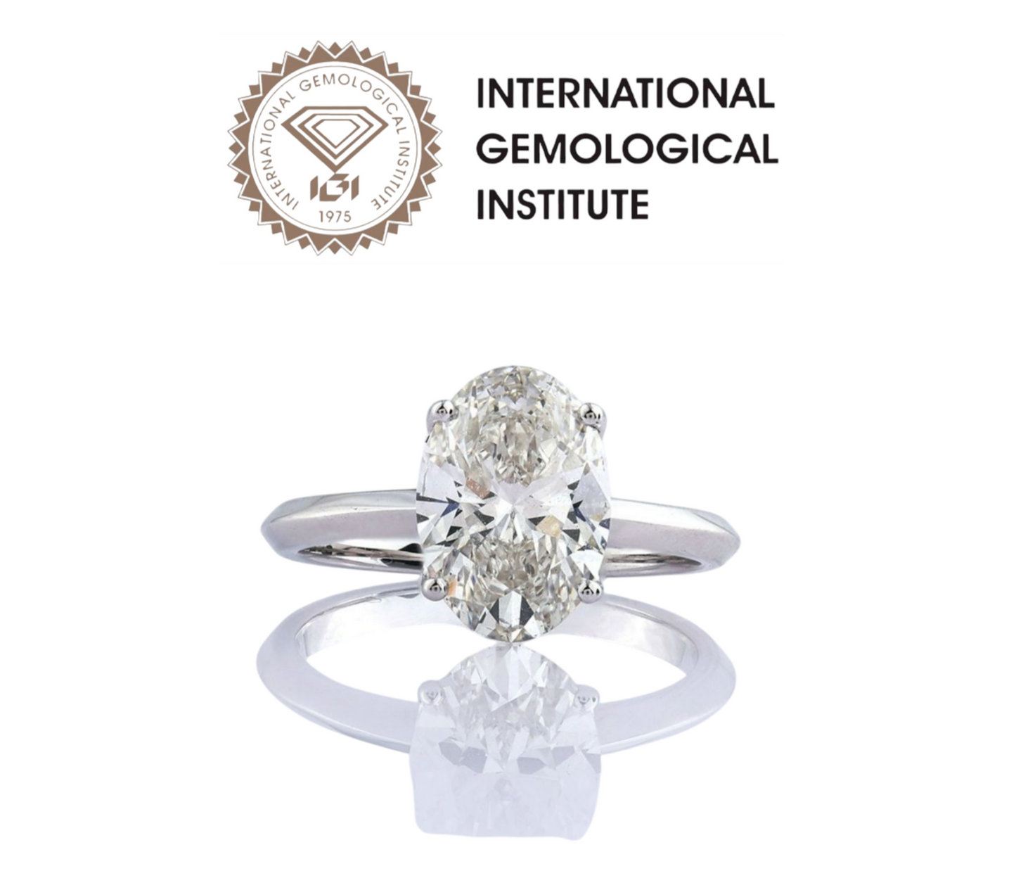 Anello solitario in oro bianco 18k e diamante naturale taglio ovale 2.00ct
