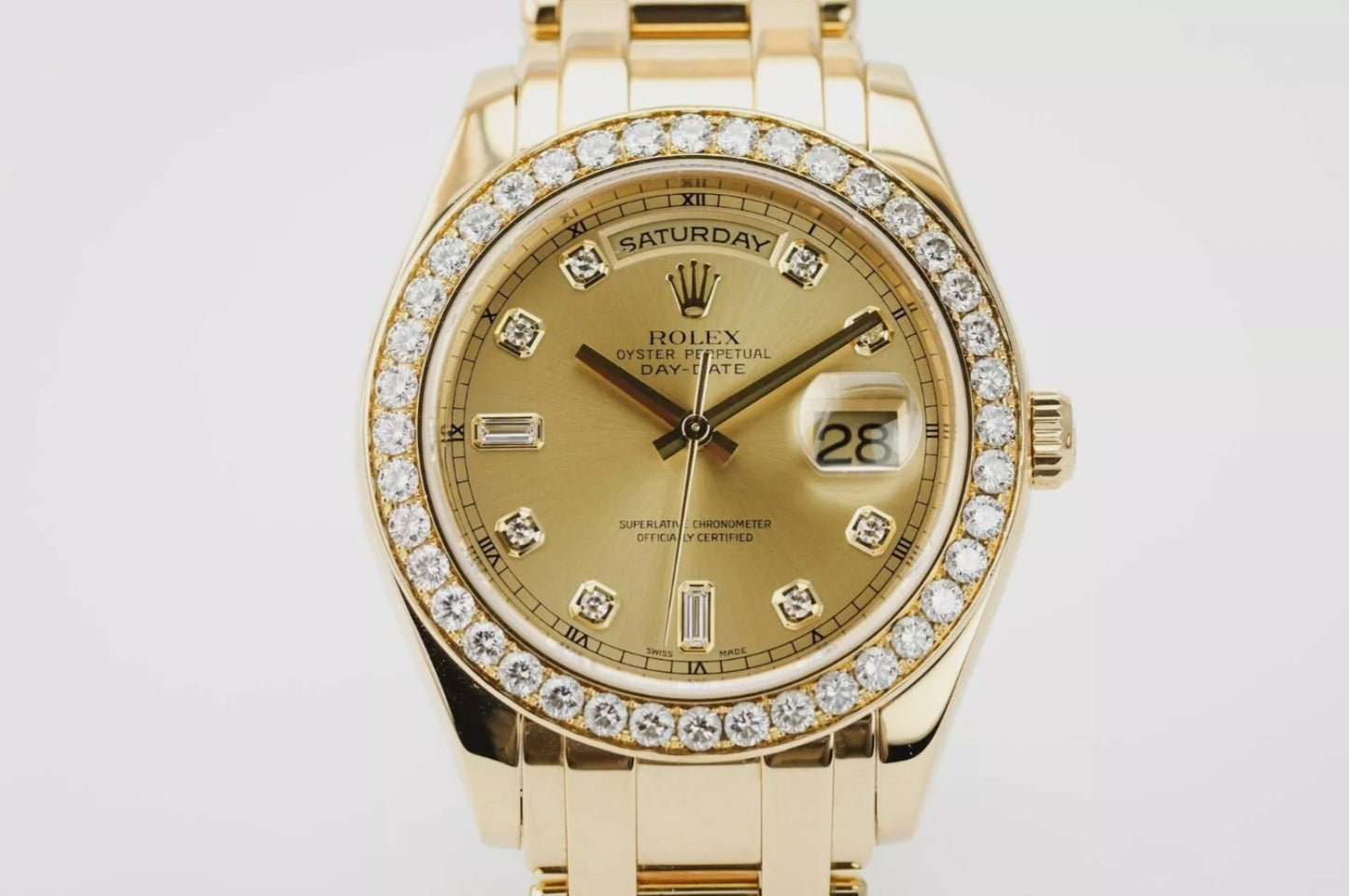 Rolex Day Date, 18348, 36mm 1993 Silver Myriad Diamond