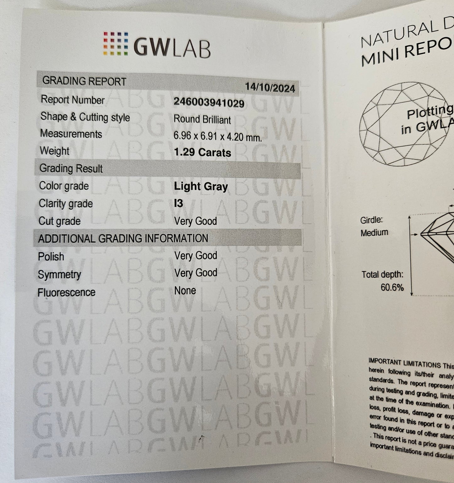 Diamante naturale certificato 1.29ct