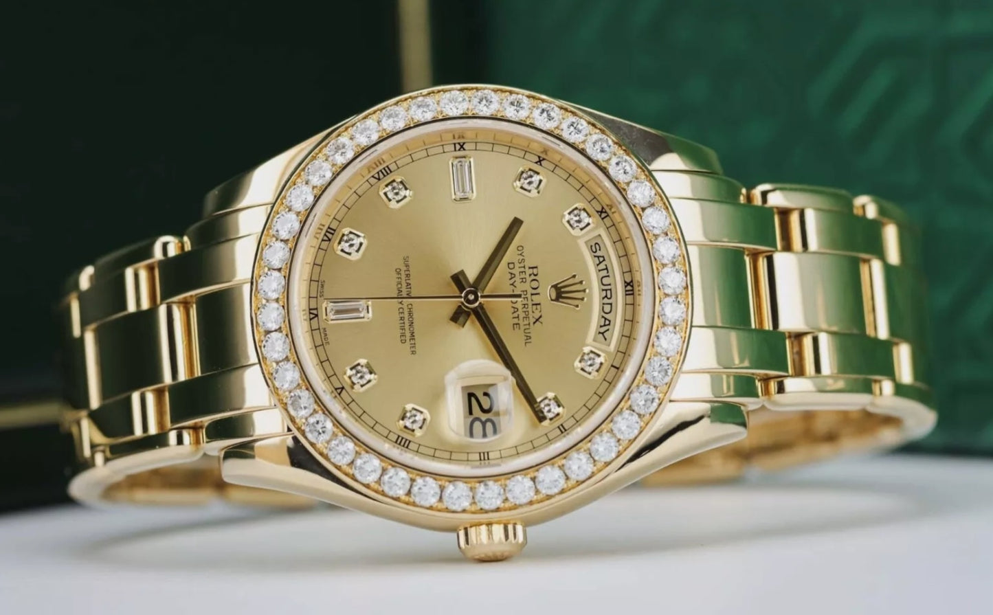 Rolex Day Date, 18348, 36mm 1993 Silver Myriad Diamond