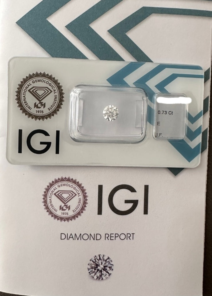 Diamante naturale certificato IGI 0.73 ct E IF