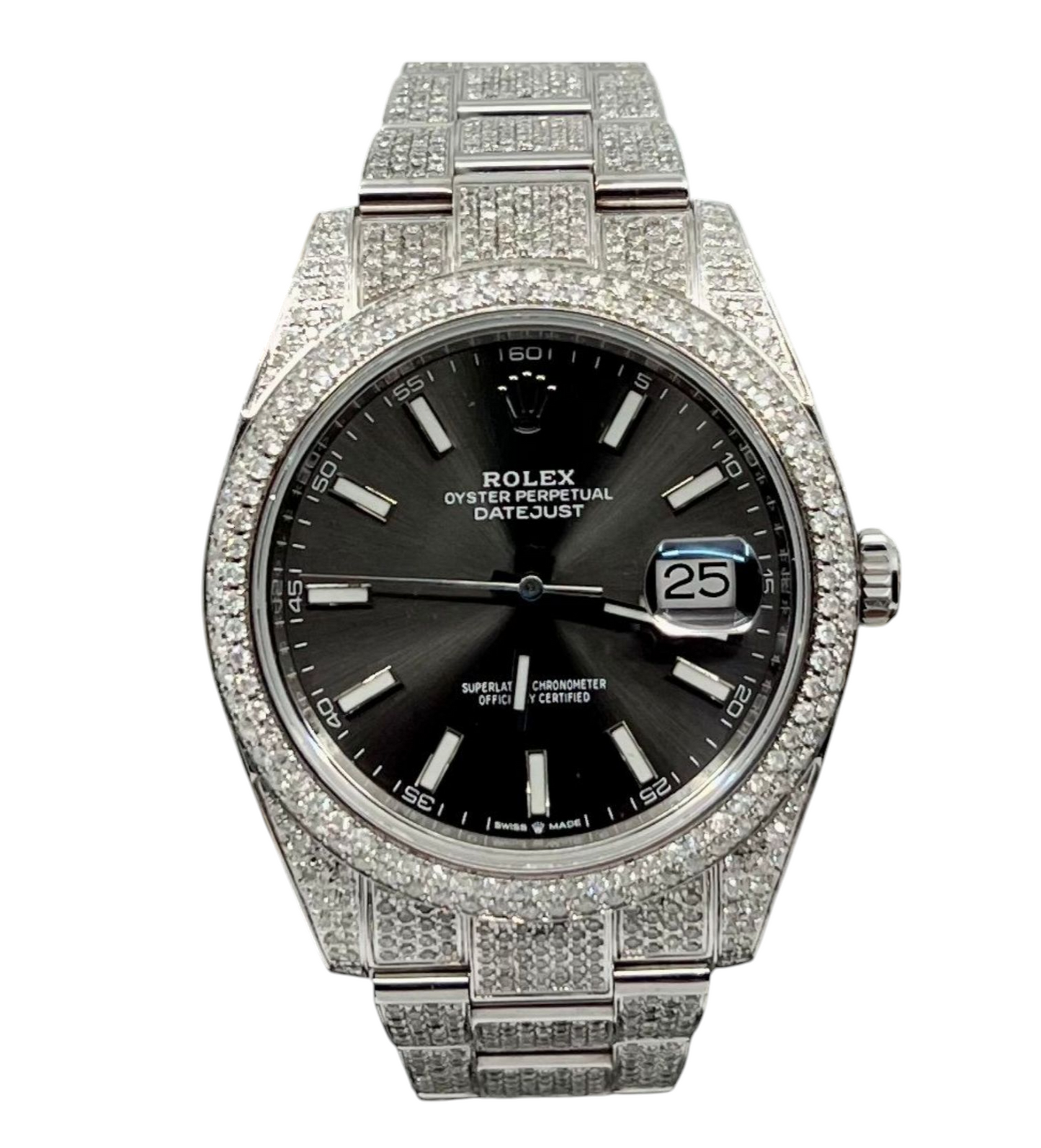 Rolex Datejust 41 - New 2021 - 126300 - Full Iced out - Diamonds - Slate Grey Di