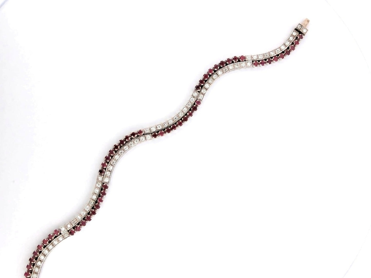 Bracciale tennis in oro bianco e rubino naturali e diamanti naturali 9.00ct