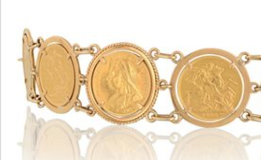 Bracciale in oro giallo con 7 sterline oro 22k