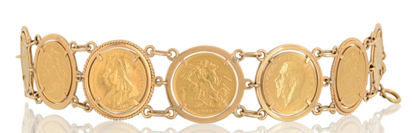 Bracciale in oro giallo con 7 sterline oro 22k