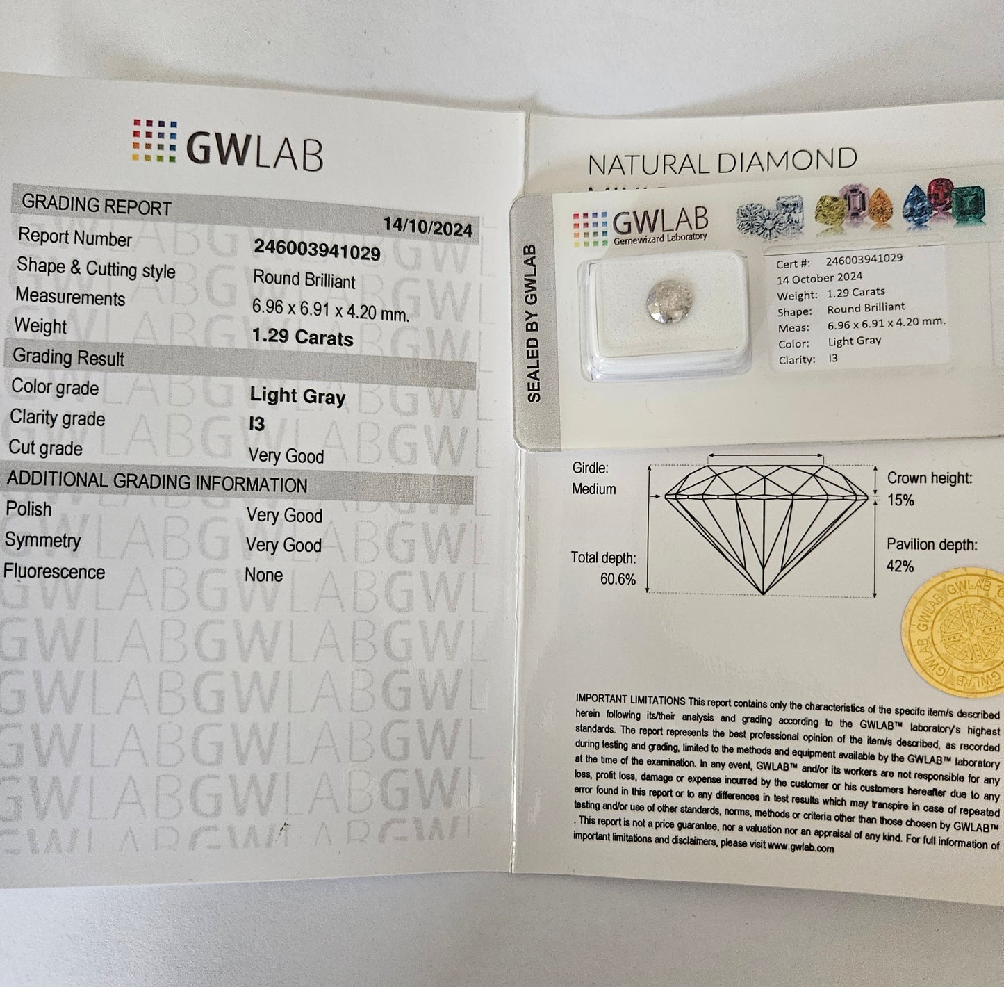 Diamante naturale certificato 1.29ct