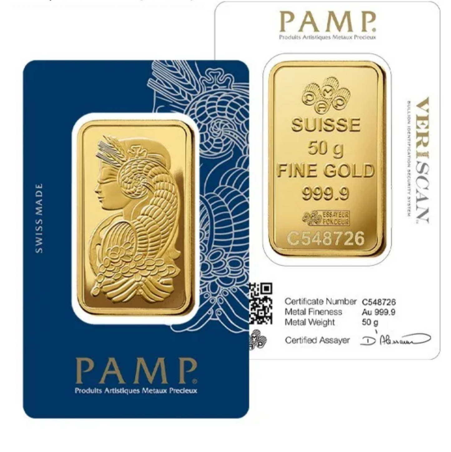 24 Karat reiner Goldbarren, 50 Gramm (PAMP) als Investition