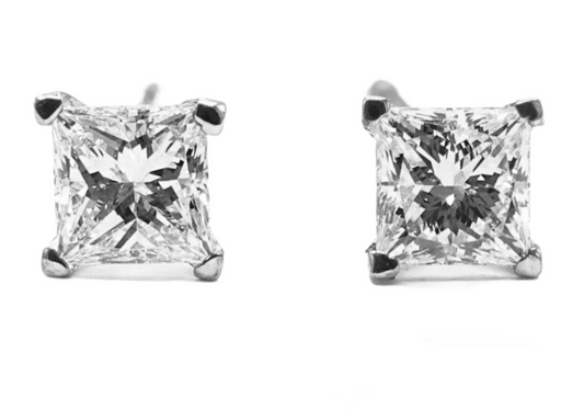 orecchini punto luce in oro bianco 18k e 2 diamanti naturali taglio princess 0,70 ct