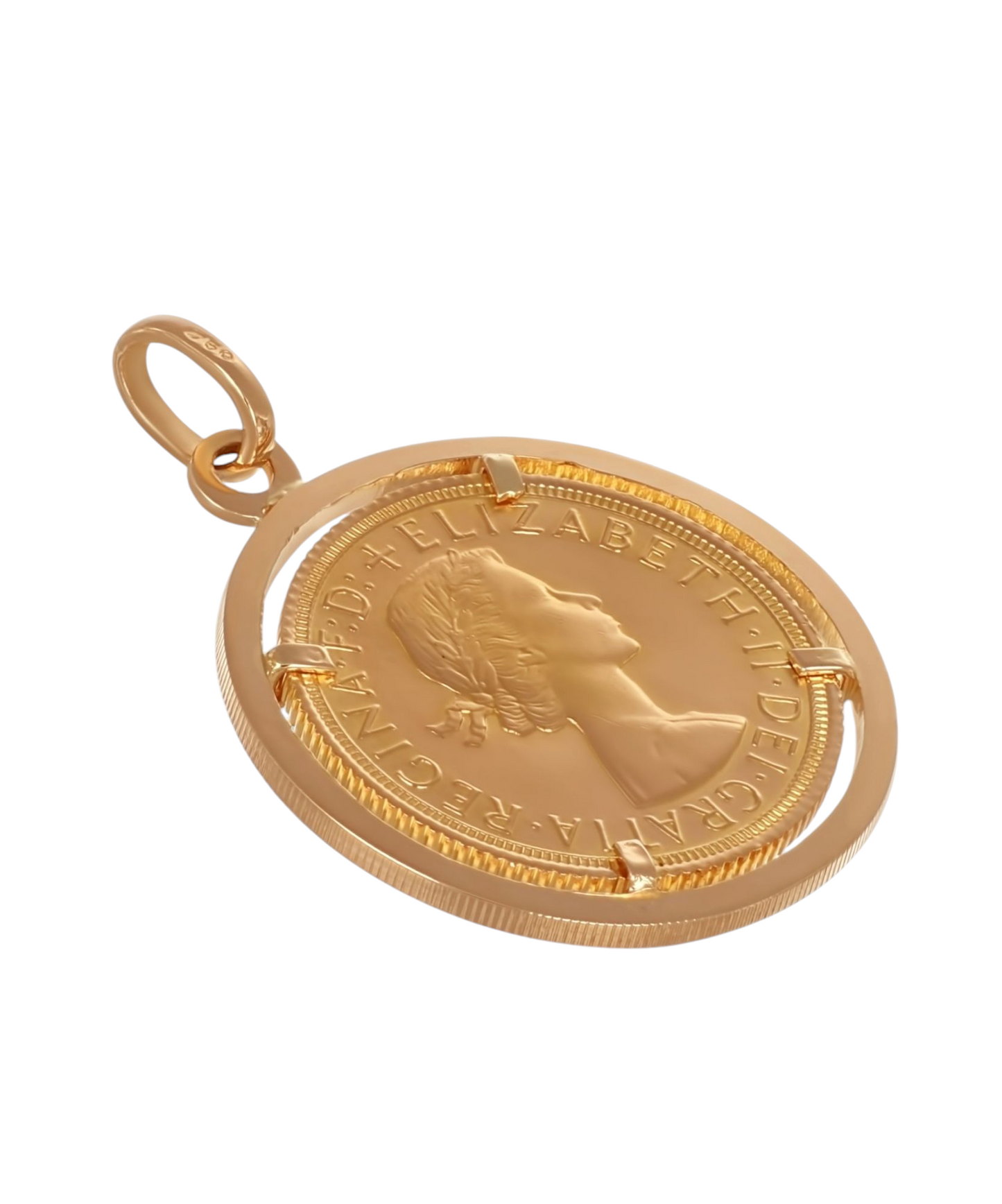 Ciondolo in oro con Sterlina ELIZABETHA II oro 22k incastonata