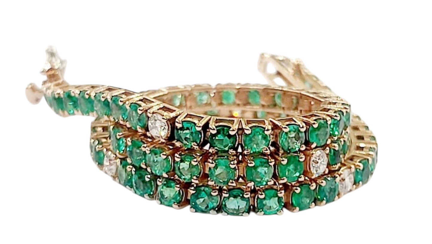 Bracciale tennis in oro con smeraldo e diamanti naturali 10.08 ct