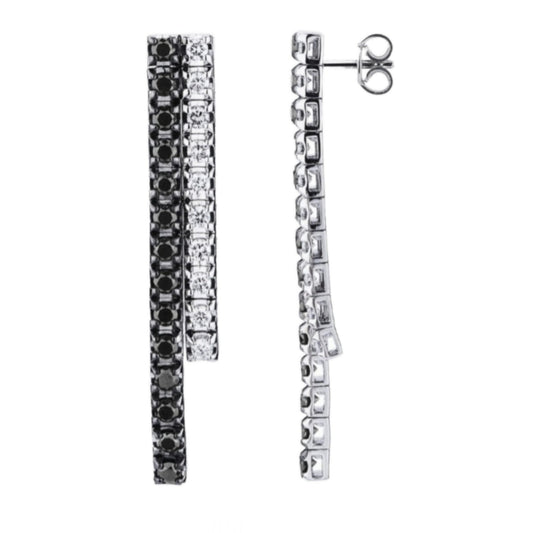 orecchini tennis in oro bianco 18k e 2 fila diamanti naturali neri e bianchi 0,96ct