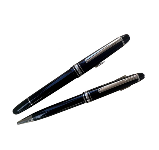 Juego de 2 bolígrafos, pluma estilográfica y bolígrafo 145 Montblanc Meisterstück Glacier Classique 