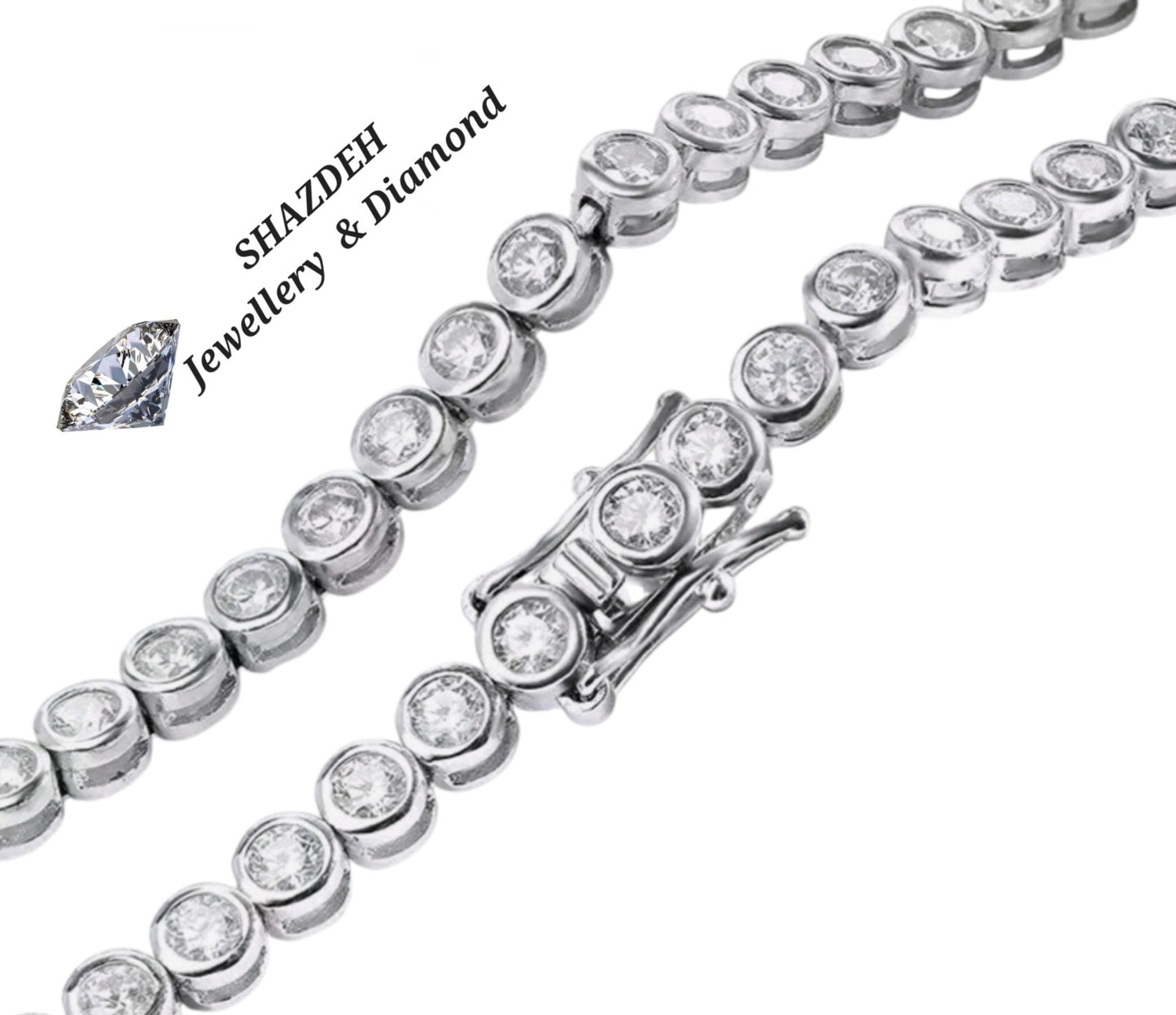 collana giro collo tennis in oro bianco 18k 750 e diamanti naturali 9 ct