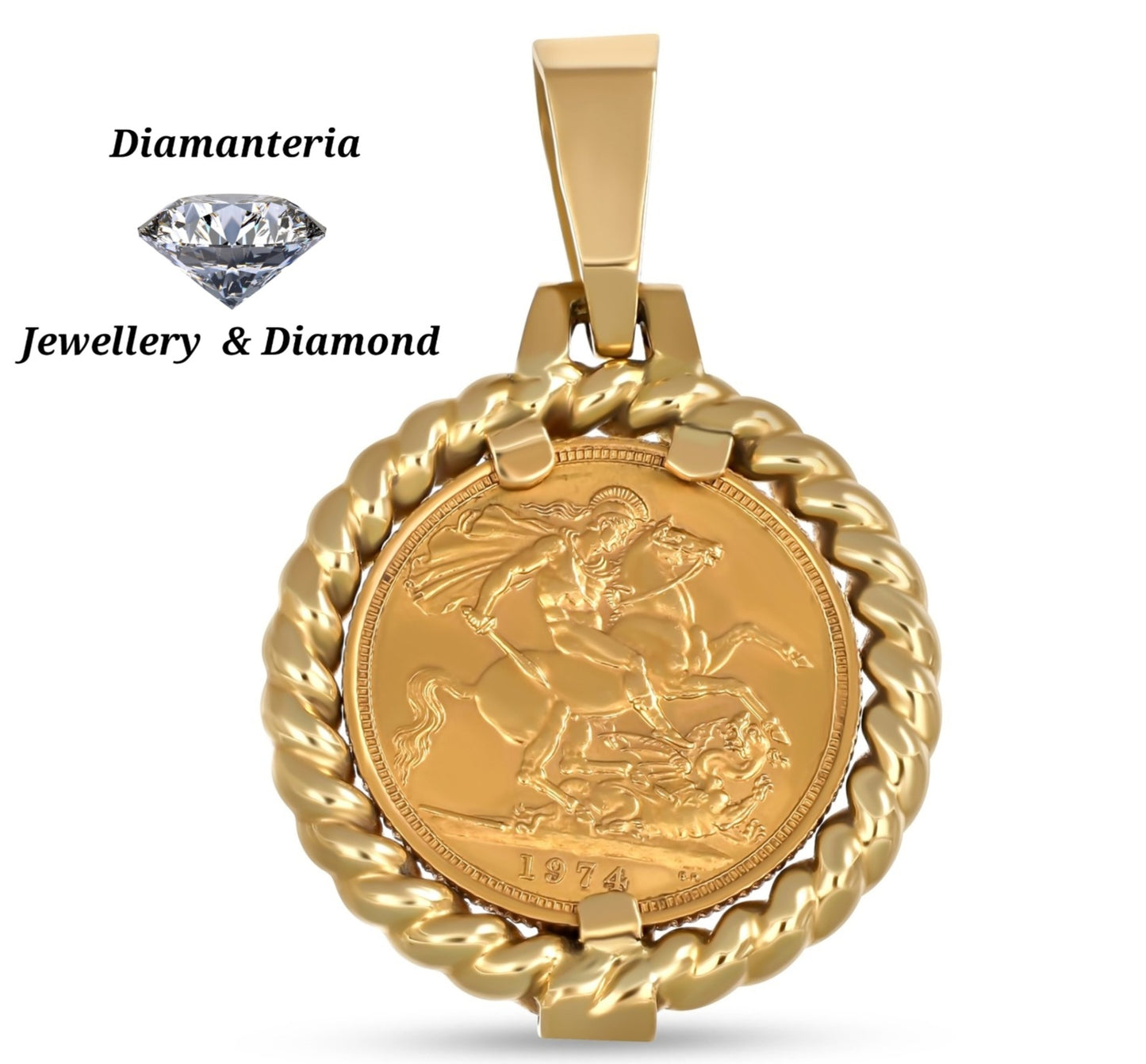 Ciondolo in oro con sterline oro 22k ELIZABETHA II incastonata