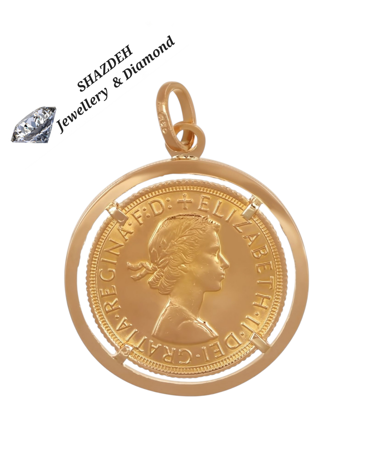 Ciondolo in oro con Sterlina ELIZABETHA II oro 22k incastonata