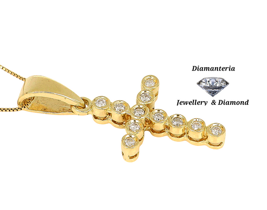 Collana croce in oro e diamanti naturali 1.10 ct