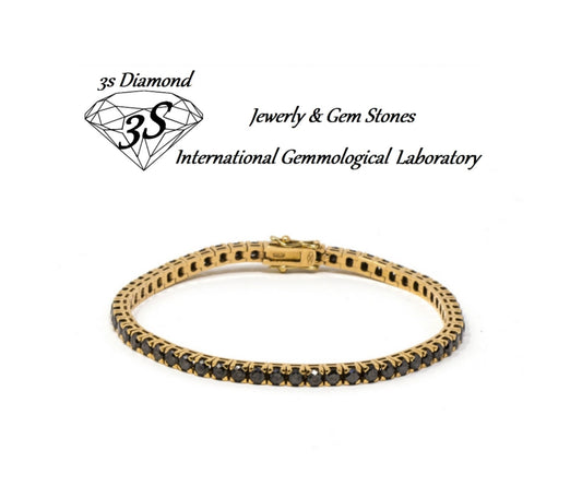 bracciale tennis in oro giallo 18k e diamanti naturali neri  4,00ct