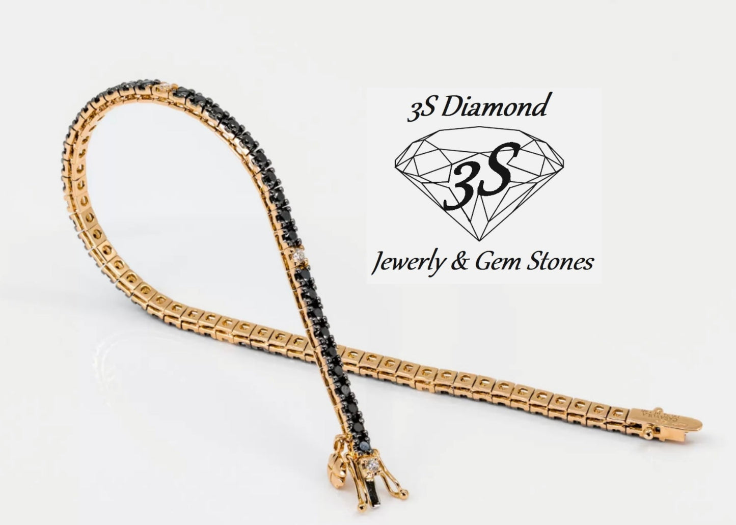 bracciale tennis in oro giallo 18k e diamanti naturali neri  4,00ct