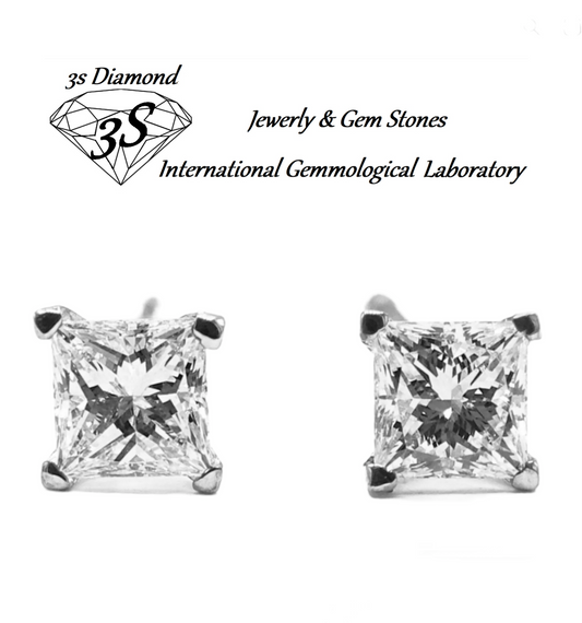 orecchini punto luce in oro bianco 18k e 2 diamanti naturali taglio princess 1,00 ct