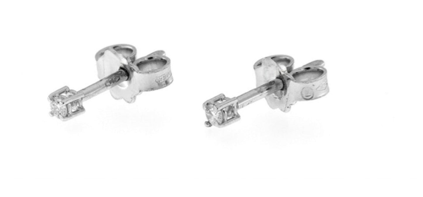 orecchini punto luce certificato HRD in oro bianco 18k e 2 diamanti naturali 0,09ct