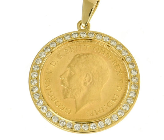 Ciondolo a moneta Sterlina 18 carati Oro giallo Diamante (Naturale)