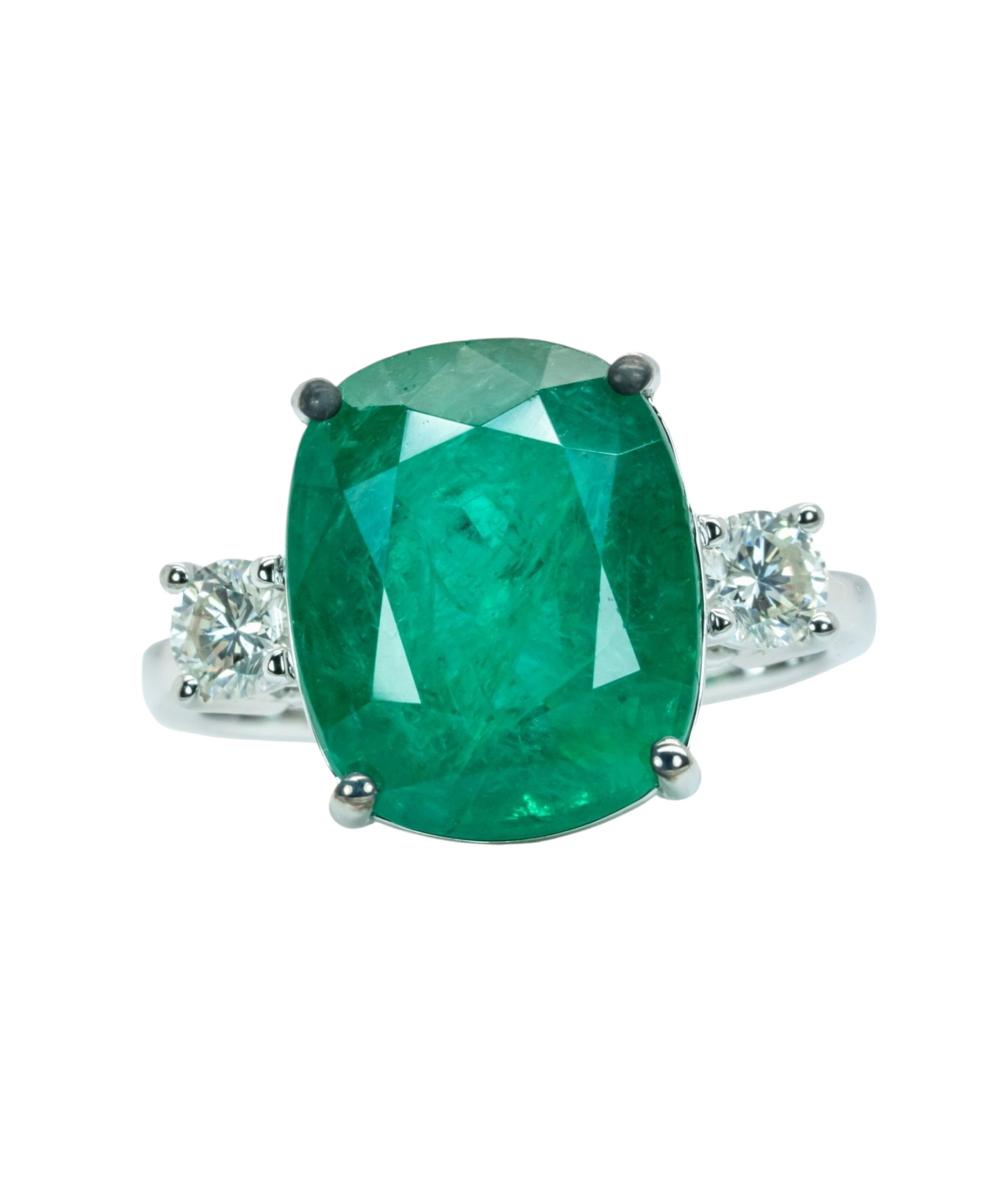 Anello trology in oro bianco e smeraldo 7.30 ct  e diamanti naturali 0.50ct