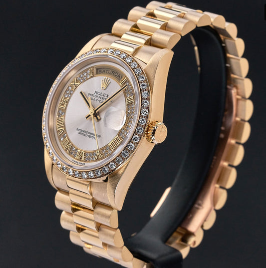 Rolex Day Date, 18348, 36mm 1993 Silver Myriad Diamond