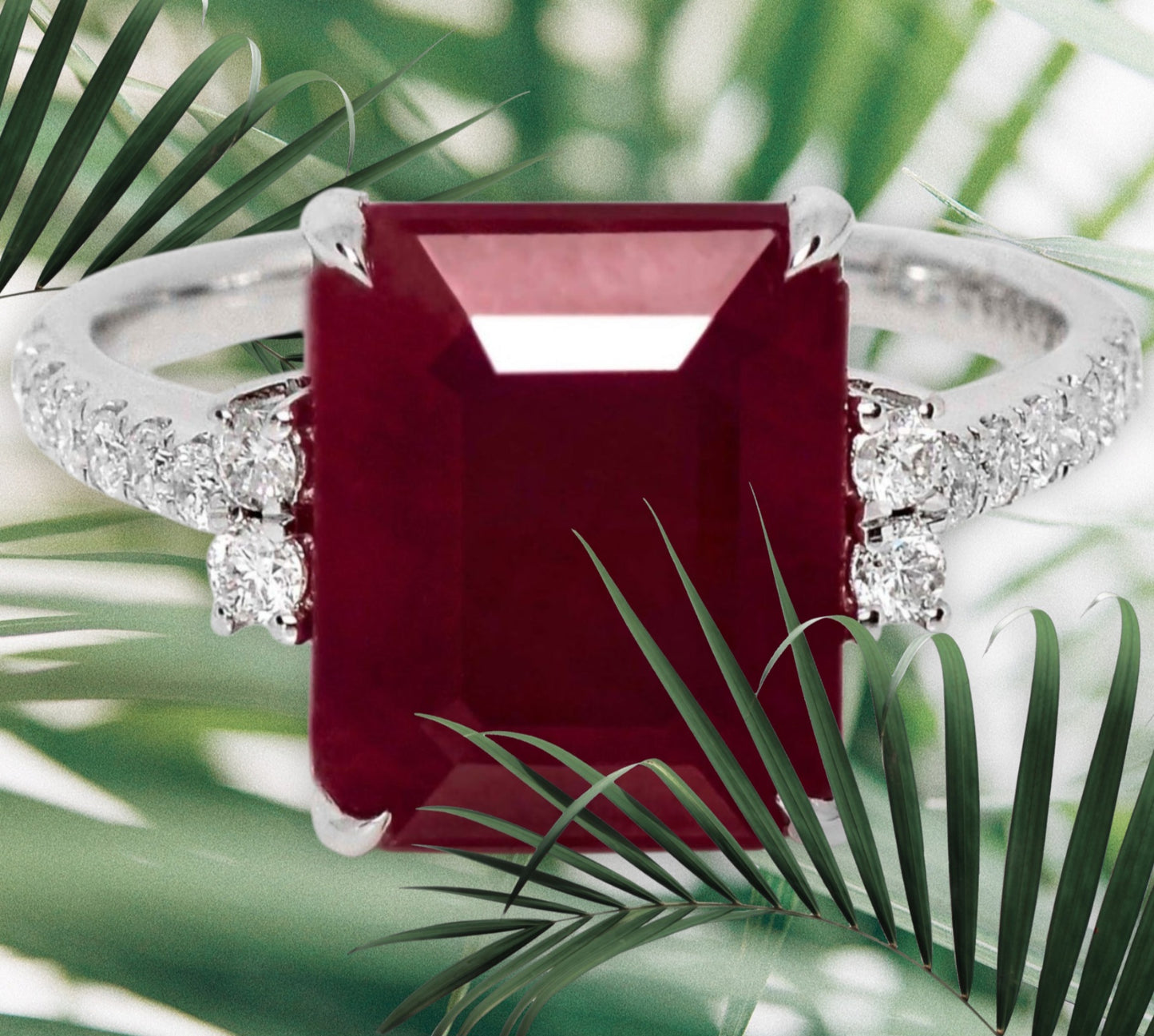 Anello - 18 carati Oro bianco, 5,90 ct Rubino  Rosso  - 6.22ct. tw.