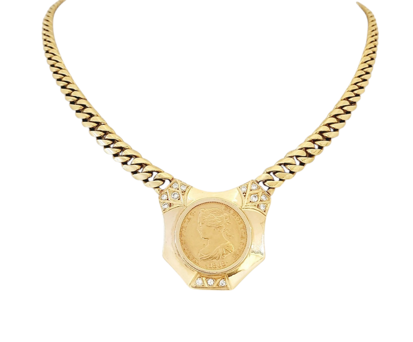 Collana in oro giallo 18k  con diamanti naturali 0.81 ct e sterline d'o