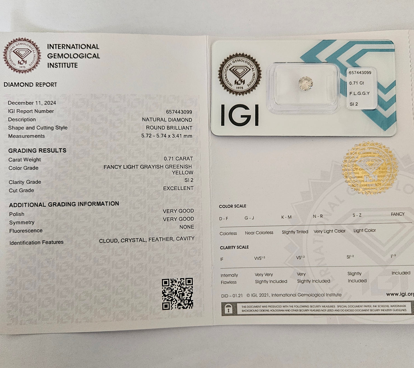 Diamante da investimento certificato IGI 0,71 ct